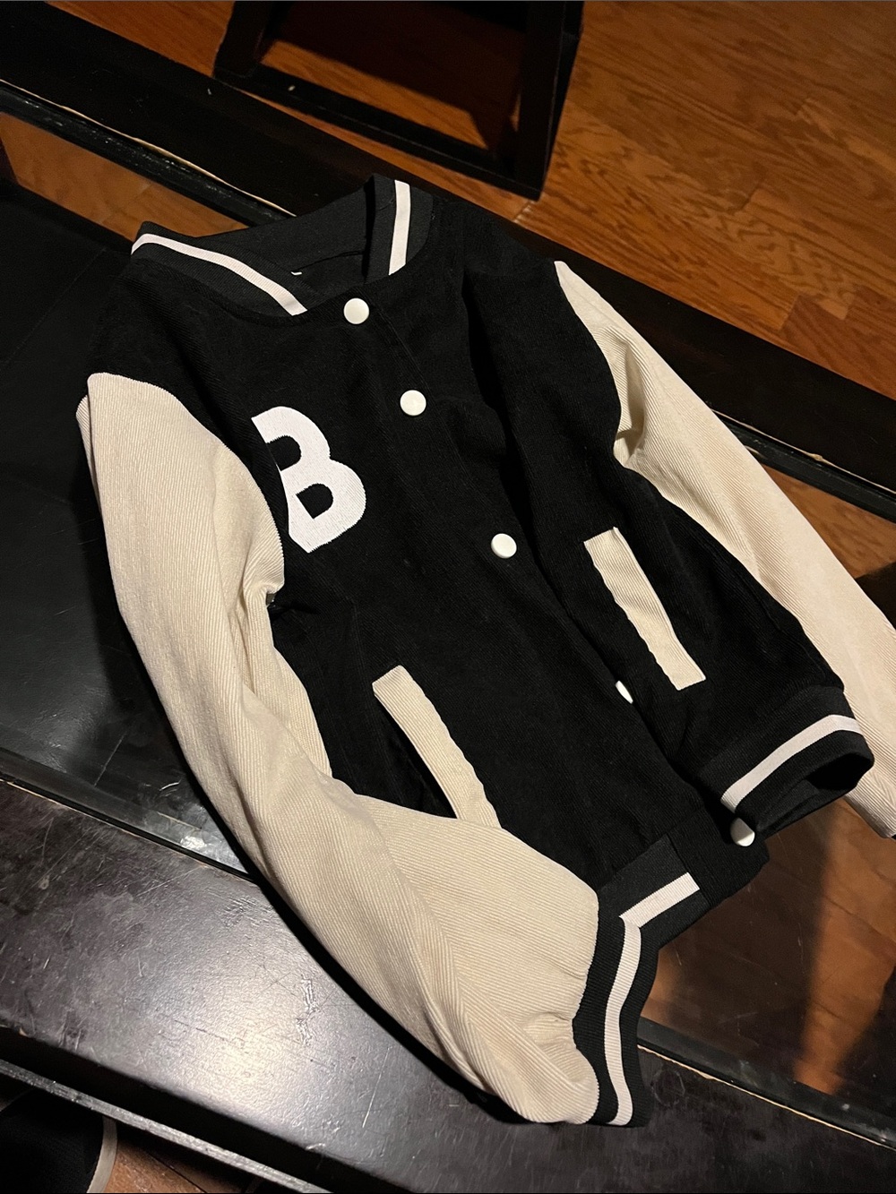 Black & Cream Kids Varsity Jacket - Classic Letterman Style